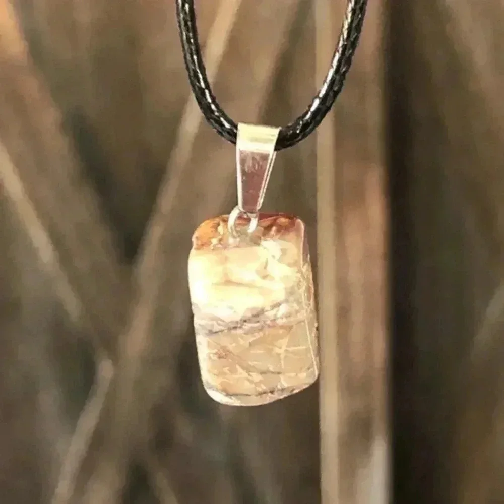 Ocean Jasper Organic Cube Freeform Natural Braided Stainless Steel Necklace NWT